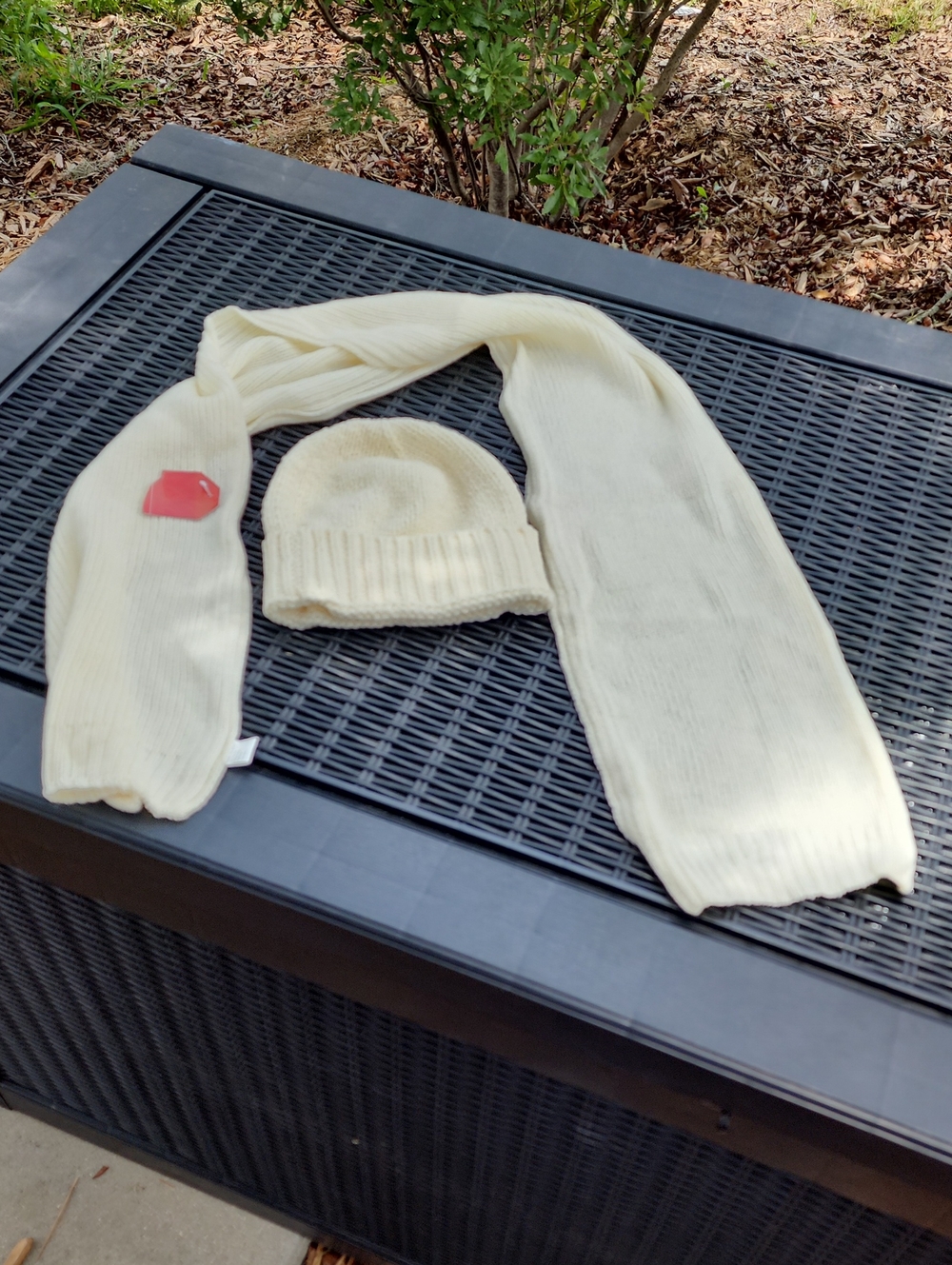 Womens Cream Knit Beanie and Scarf Set